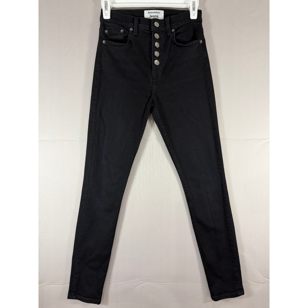 Reformation Jeans Womens 25 Black High Rise Exposed Button Fly Skinny Denim USA